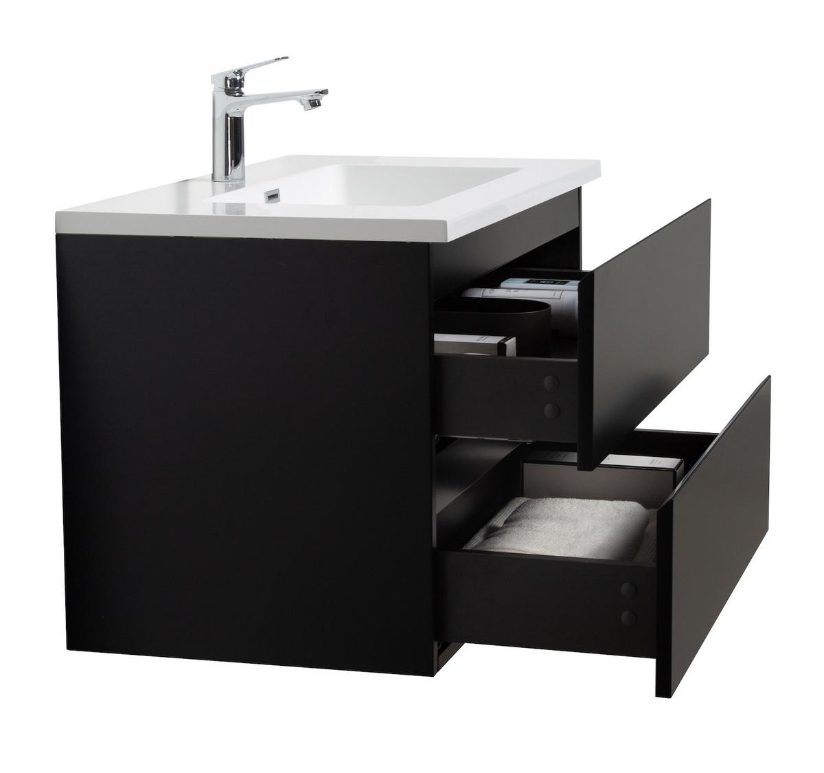 WASCHTISCHKOMBI Angela 2 Teile - Schwarz Matt - 80 x 48 x 52 cm - Schwarz/Weiß, Holz (80/52/48cm) - Badplaats