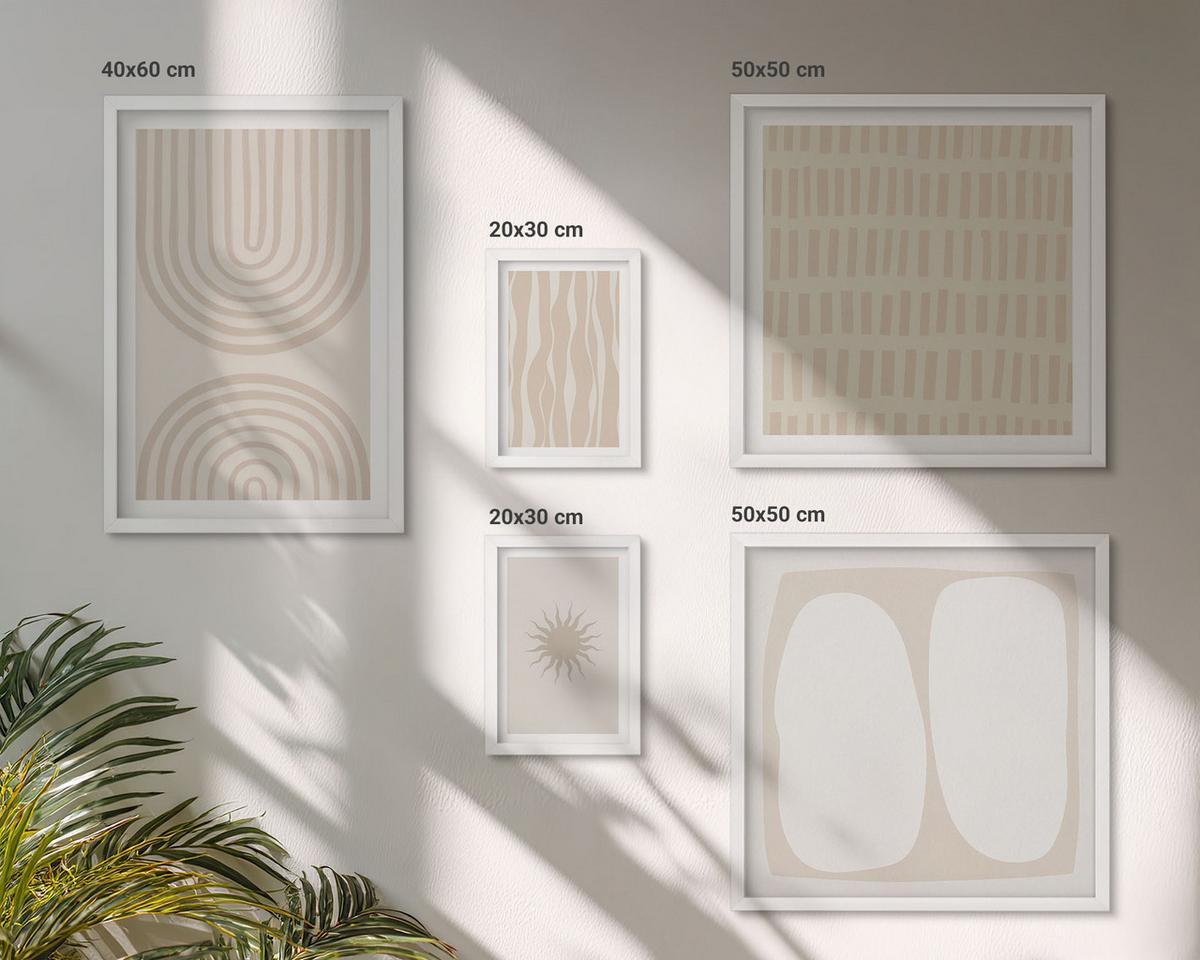 BILDER SET 5er Set - 50x50 cm & 20x30 cm & 40x60 cm Weißer Rahmen - Abstrakte Boho-Musterformen - Weiß, Kunststoff (40/60cm) - TULUP