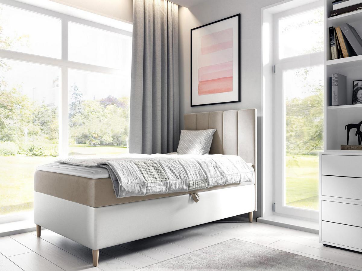 BOXBETT Maja Junior 1, Seite zum Öffnen des Bettkastens: Rechts - H3 - Creme/Weiß, Holz (100/200cm) - MIRJAN24