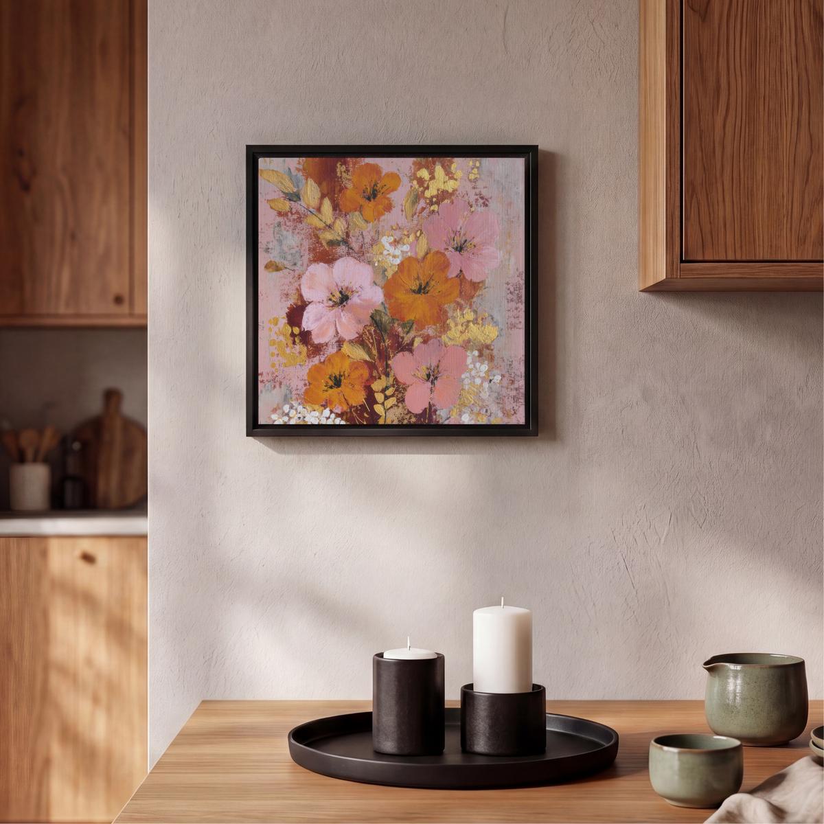 LEINWAND Bilder mit Rahmen - Malerei - Blumen - Rustikal - Rosa - 20x20 - Altrosa, Textil (20/20cm) - MuchoWow