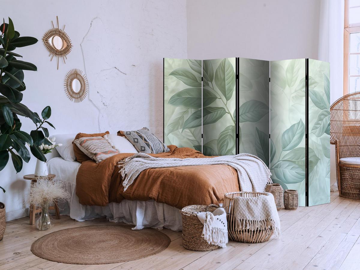 PARAWAN Duże Liście W Odcieniach Zielono-Miętowych - Motyw Botaniczny 225x172 - Blau, Holz/Textil (225/172/3cm) - Muralo
