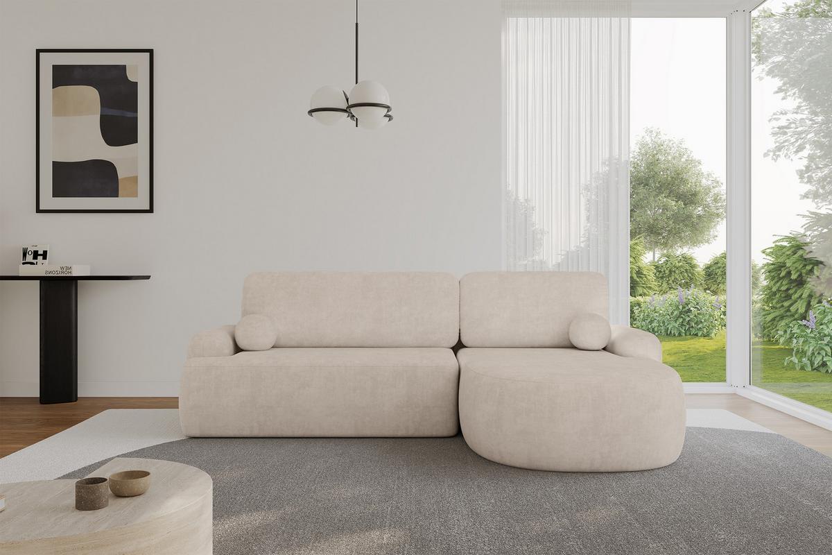 ECKSOFA mit Schlaffunktion und Bettkasten LIRA-L - 264x172x89 Beige - Beige, Holzwerkstoff/Textil (172/264cm) - ALTDECOR