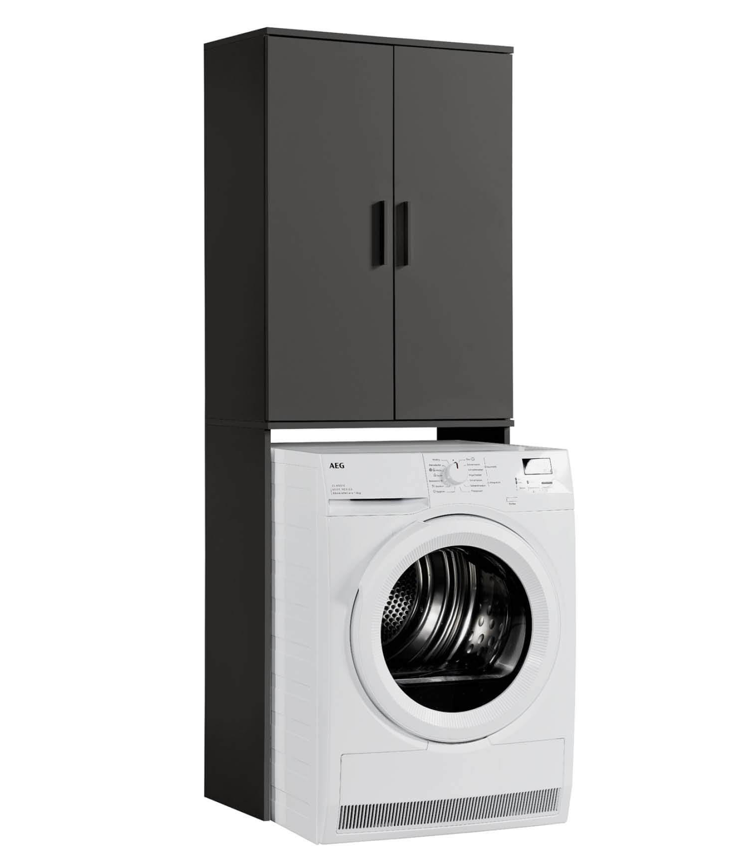 WASCHMASCHINENSCHRANK Der Saubermann - Anthrazit/Schwarz, Holzwerkstoff (65/180/34cm) - Mokebo