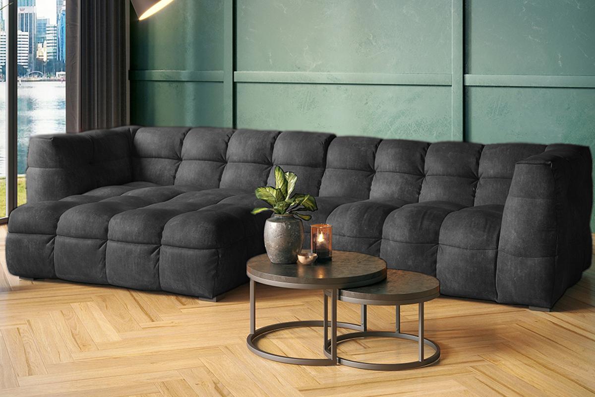 ECKSOFA RIO Anthrazit Velvet - Anthrazit/Schwarz, Textil (319/170cm) - KAWOLA
