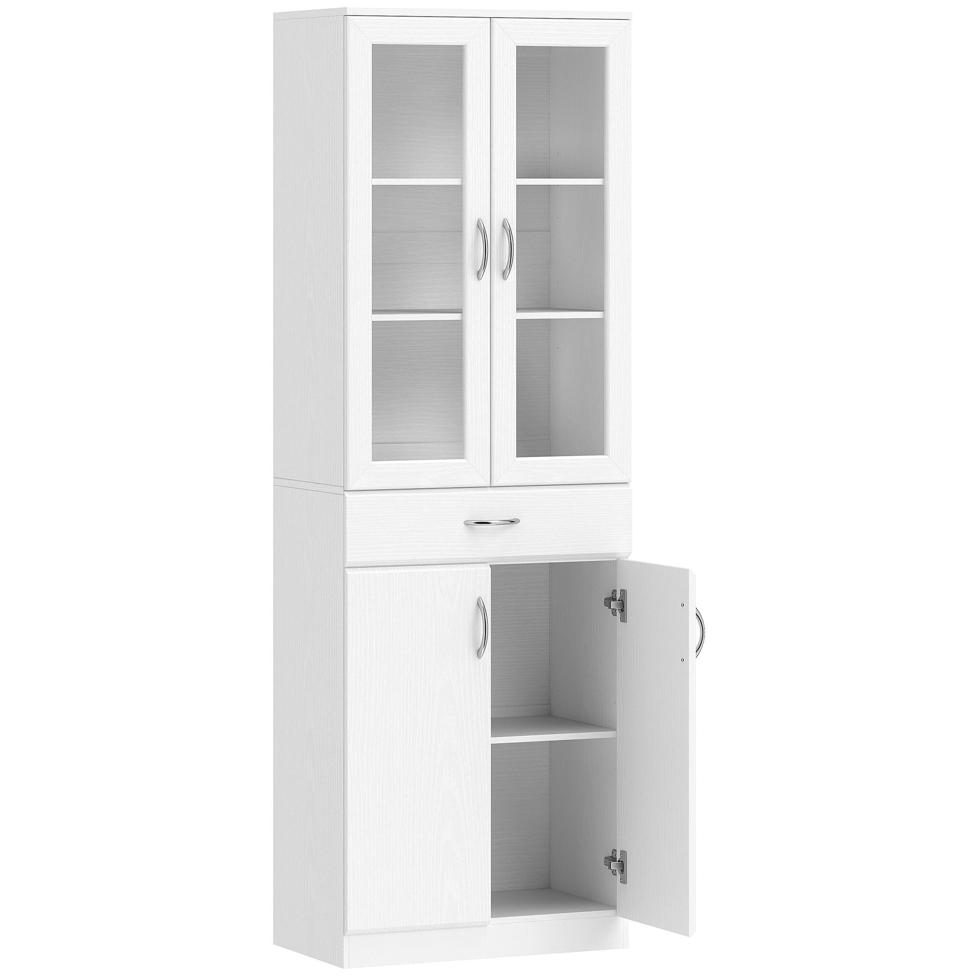 KÜCHENSCHRANK Spanplatte Hartglas Weiß - Silberfarben/Weiß, Holzwerkstoff/Metall (35/180/60cm) - HOMCOM