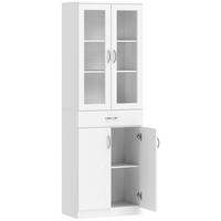 KÜCHENSCHRANK Spanplatte Hartglas Weiß - Silberfarben/Weiß, Holzwerkstoff/Metall (35/180/60cm) - HOMCOM
