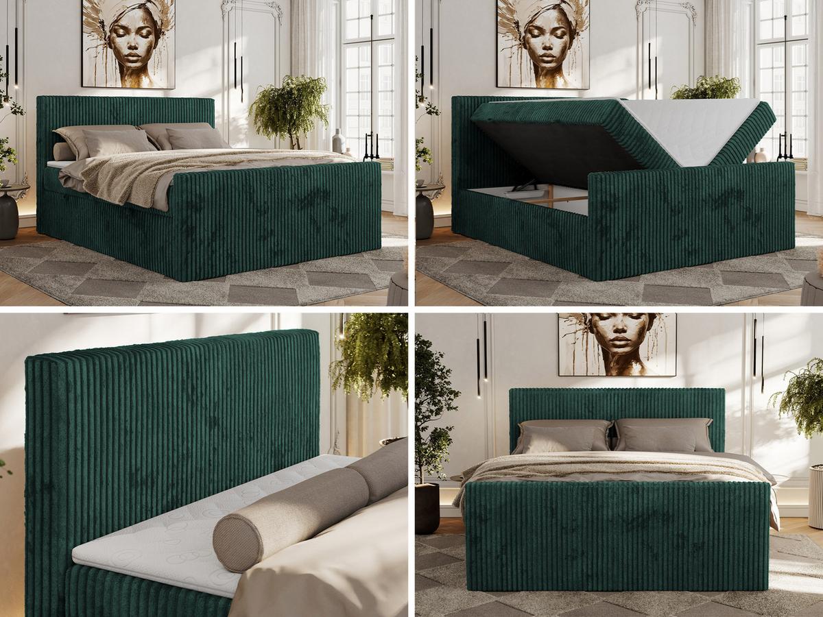 BOXSPRINGBETT TILIANO DUO 140/200 - Dunkelgrün Cord - H3 - Dunkelgrün, Textil (140/200cm) - MKS