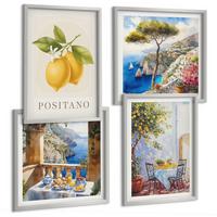 BILDER SET 4er Set - 50x50 cm & 40x60 cm Silberner Rahmen - Ansichten der Zitronenarchitektur von Positano - Silberfarben, Kunststoff (50/50cm) - TULUP