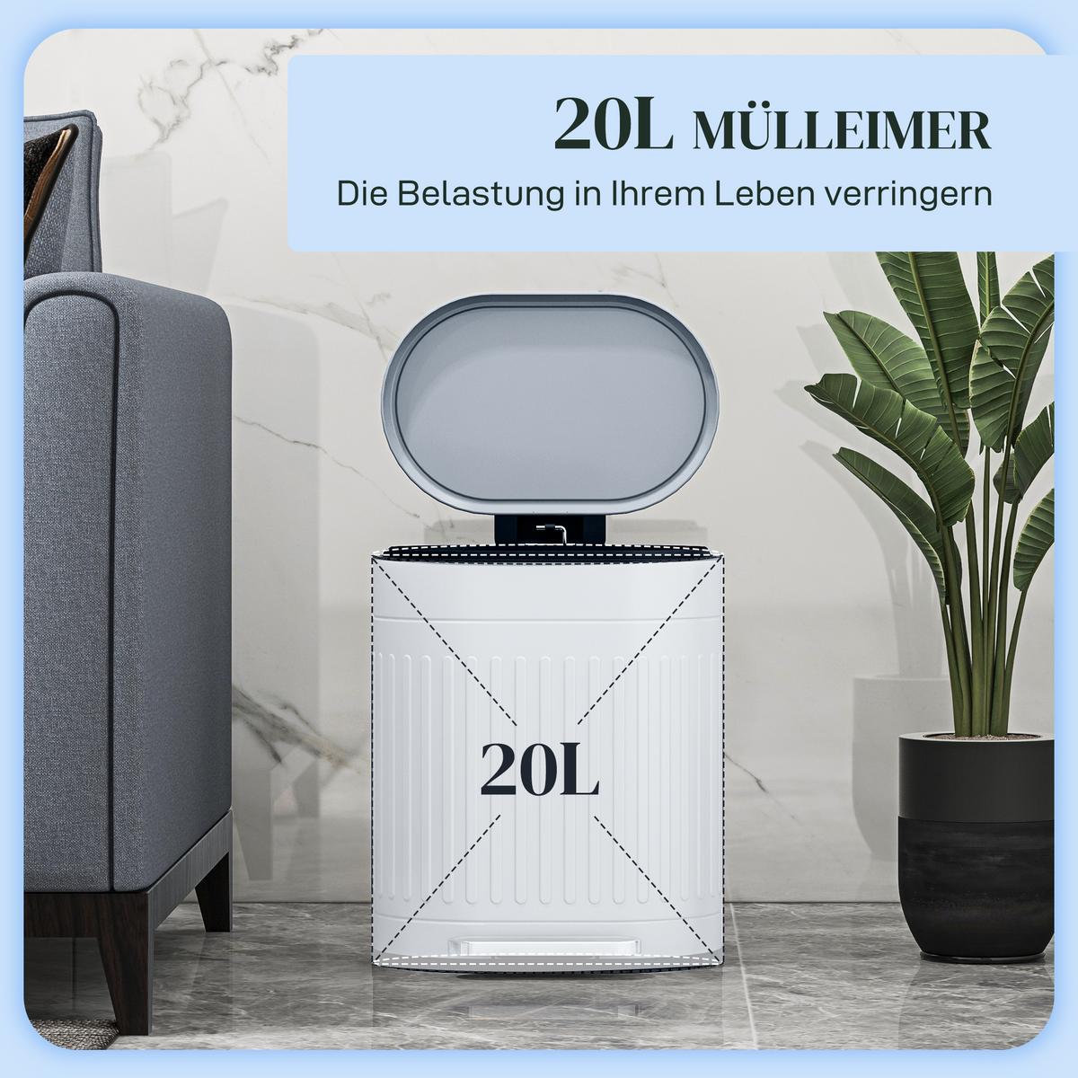 MÜLLEIMER Metall Kunststoff Grau - Grau, Metall (31.2/45/36.5cm) - HOMCOM