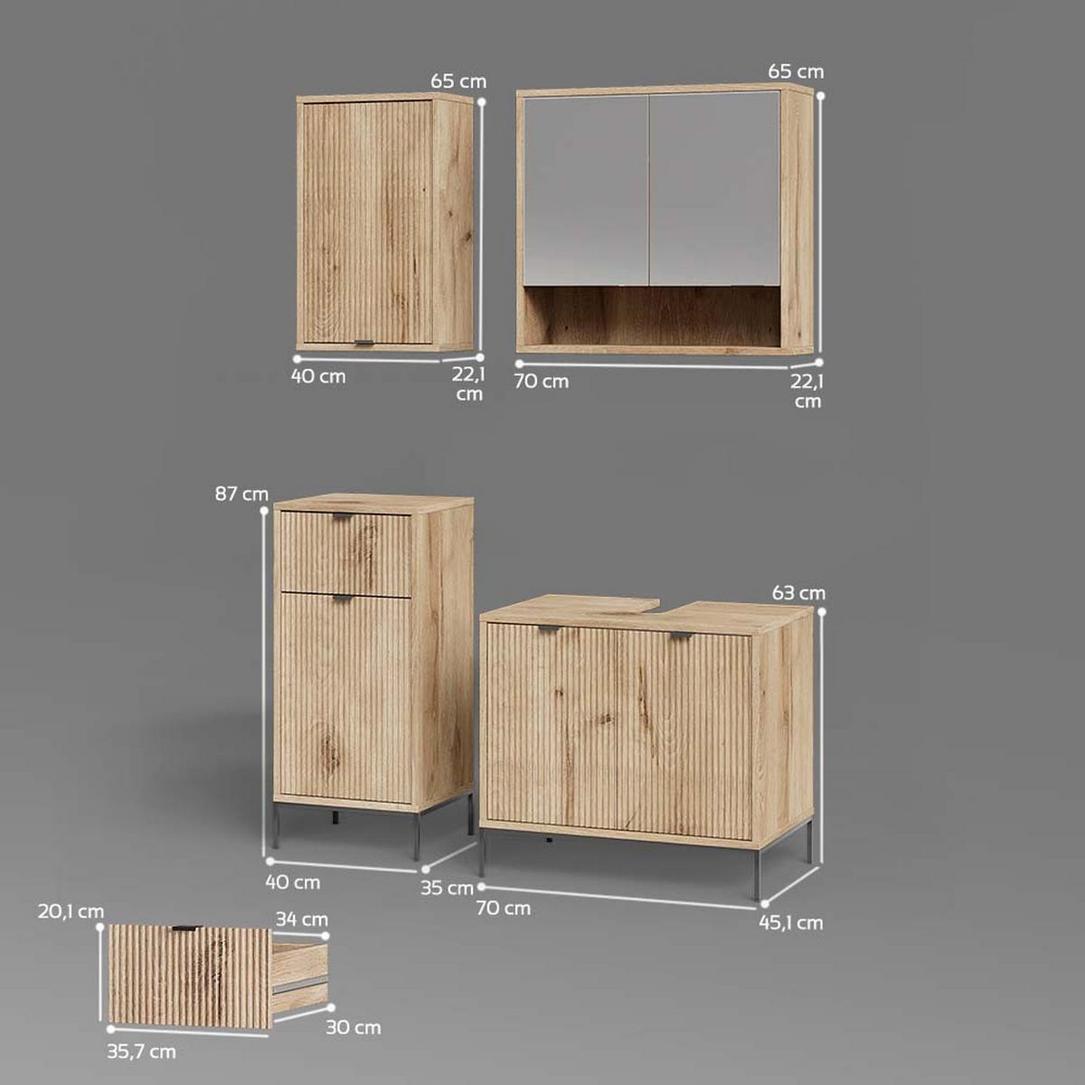 BADMÖBEL-SET ATERNO Viking Oak 4 Teile - Eichefarben, Holzwerkstoff (70/63/45cm) - Livinity®