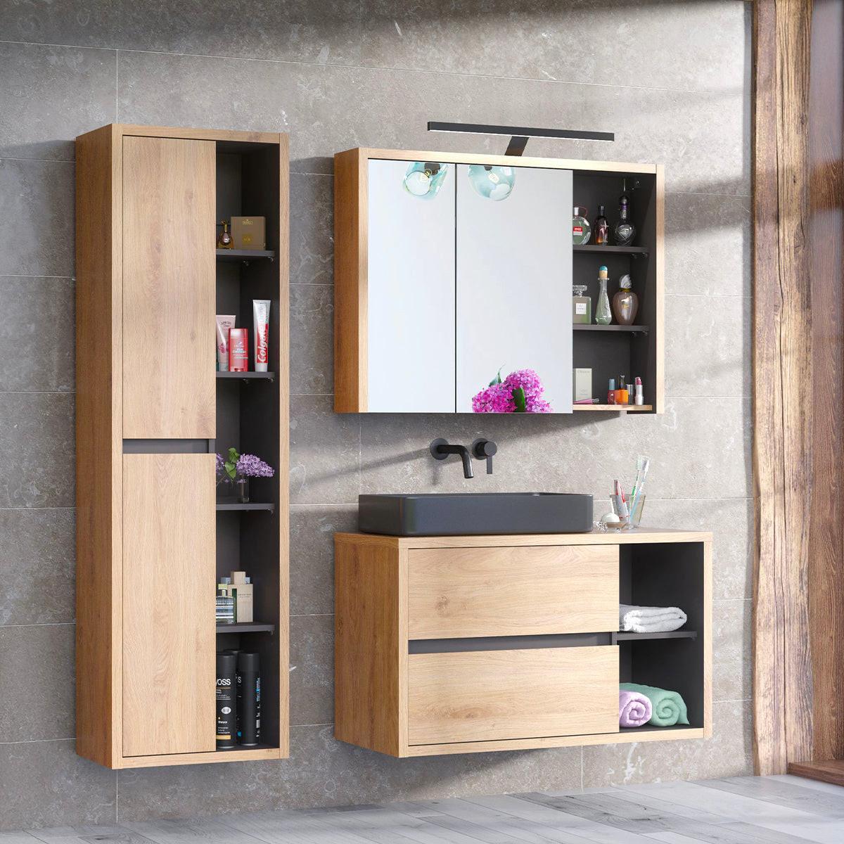 WASCHTISCH 100cm Rigel Holz und Anthrazit - Braun, Holzwerkstoff (100/60/45.5cm) - Petits-meubles
