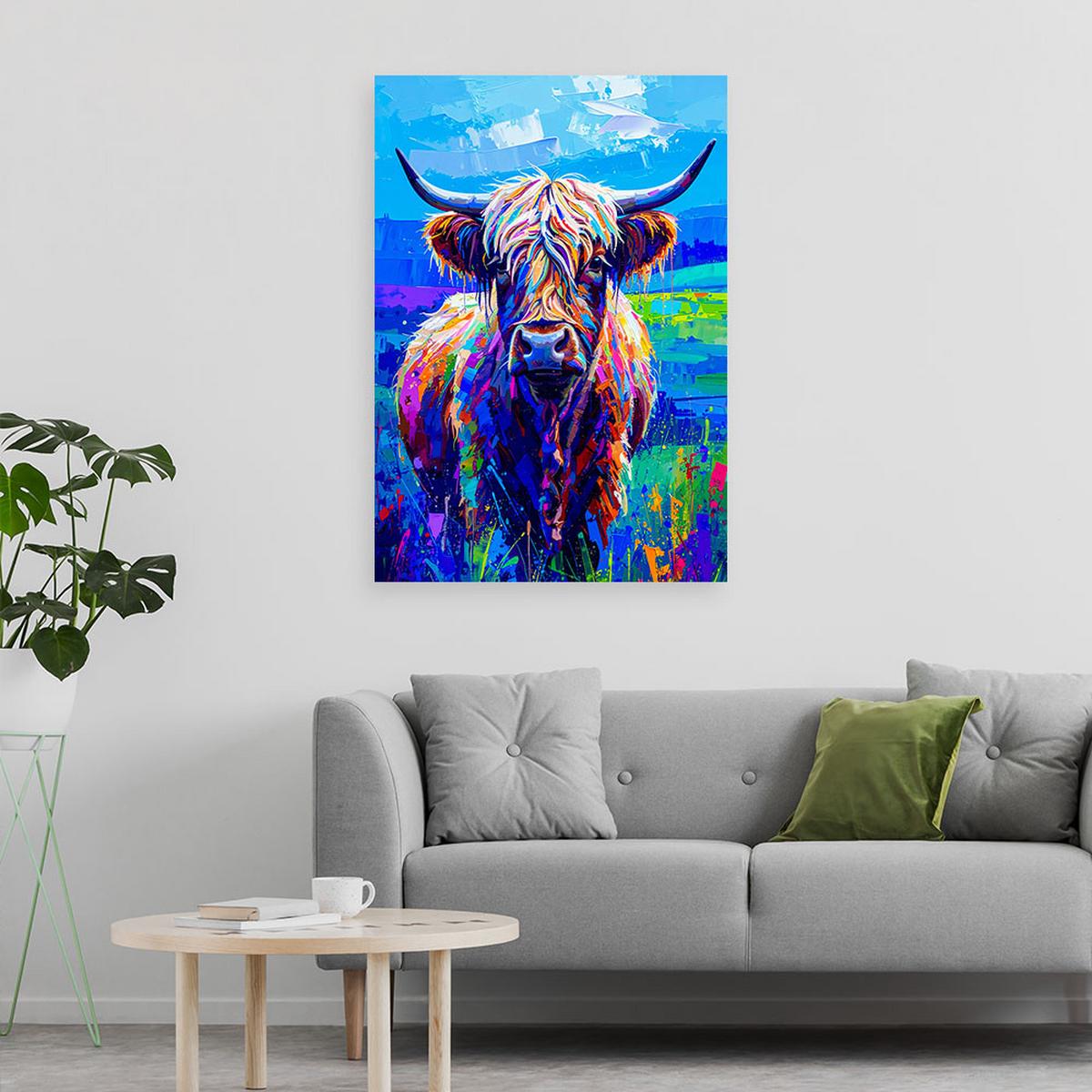 LEINWANDBILD Schottische Kuh Abstrakt 80x120cm - Multicolor, Textil (80/120cm) - Feeby
