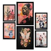 POSTER Set Mit 6 Blüte Schönheit In Vielseitiger A3 & A4 Schwarzer Rahmen - Schwarz, Papier (29/3cm) - Nacnic
