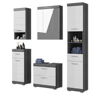 BADMÖBEL-SET weiß Hochglanz, grau 5-teilig 164 cm, Komplettset mit 20 Fächern - Weiß Hochglanz/Grau, Holzwerkstoff (164/191/34cm) - Inn.Furn