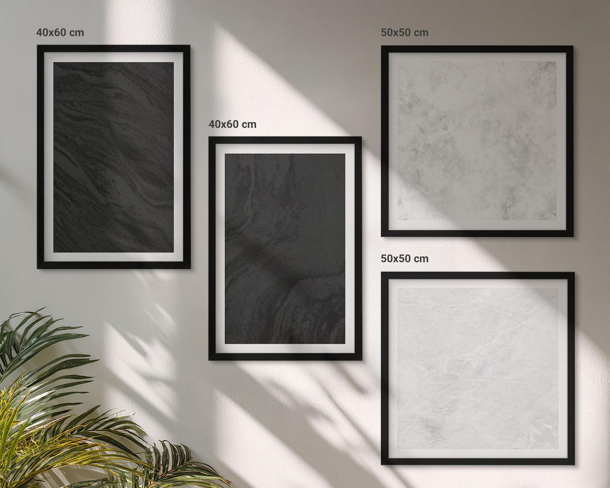BILDER SET 4er Set - 50x50 cm & 40x60 cm Schwarzer Rahmen - Dunkles Licht, glamouröse Marmor - Schwarz, Kunststoff (50/50cm) - TULUP