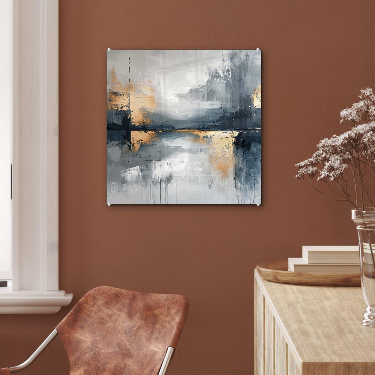 ACRYLGLASBILD Kunst - Grau - Gold - Abstrakt 50x50 cm - Dunkelgrau, Glas (50/50cm) - MuchoWow