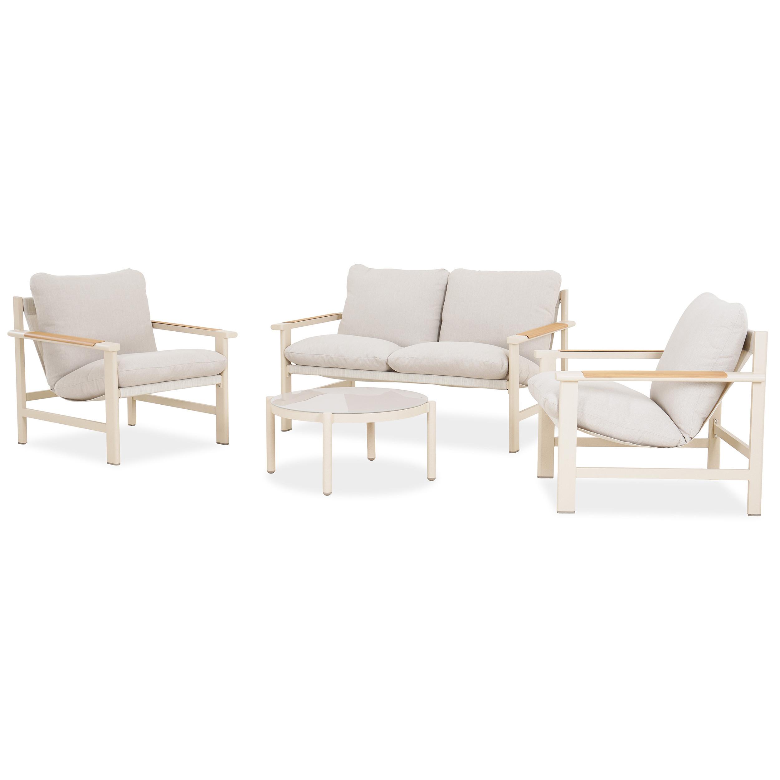 GARTENSET Aspen aus Metall, 2 Sessel + 2-Sitzer Sofa + Couchtisch, Beige - Beige, Metall - Beautysofa