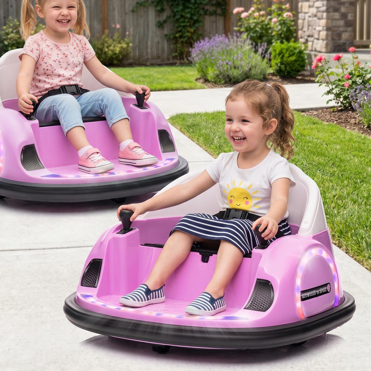 12V Kinder Autoscooter mit 2,4 G Fernbedienung, Elektro Bumper mit Musik - Rosa, Kunststoff (66.5/64.5/39cm) - AIYAPLAY