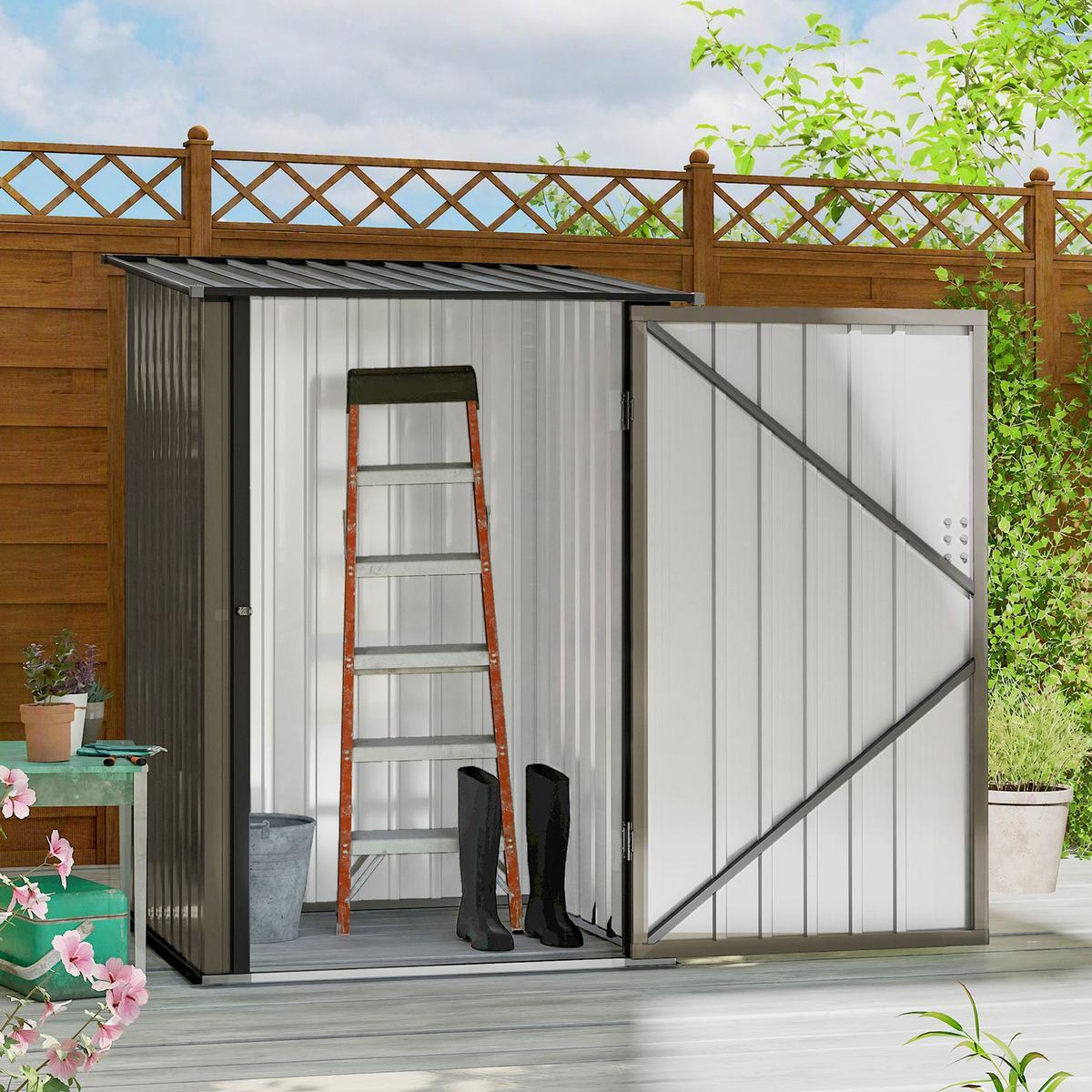 GERÄTEHAUS aus Stahl, 0,92 m² Geräteschuppen mit Pultdach für Balkon Braun - Braun, Metall (103/160/100cm) - Outsunny