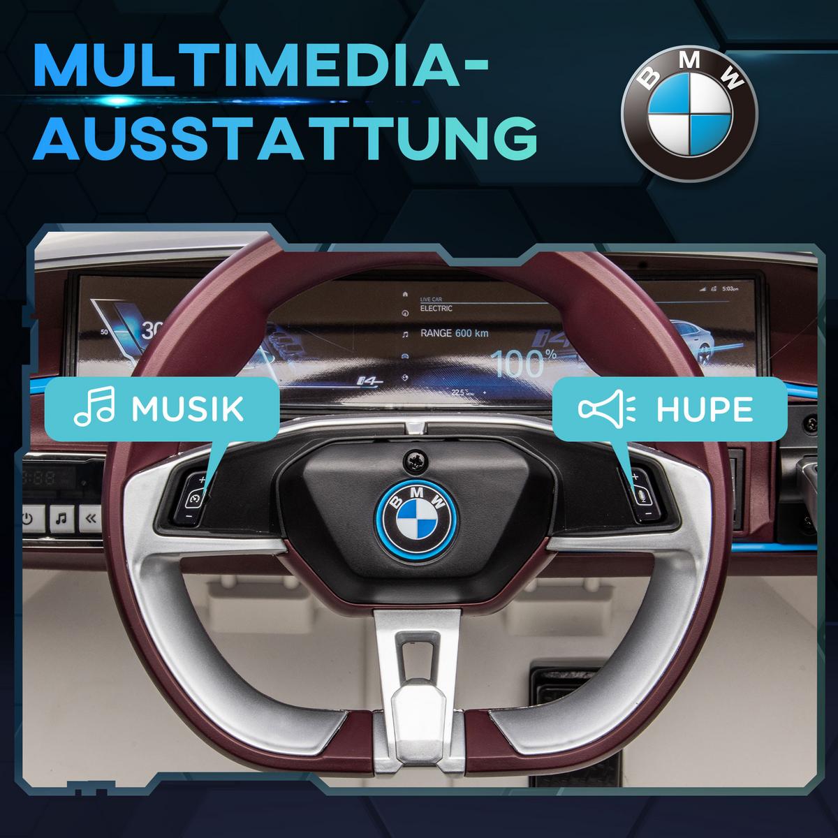KINDER Elektroauto Elektrofahrzeuge mit Fernbedienung, MP3-Player, 3-5 km/h - Weiß, Metall (115/67/45cm) - HOMCOM