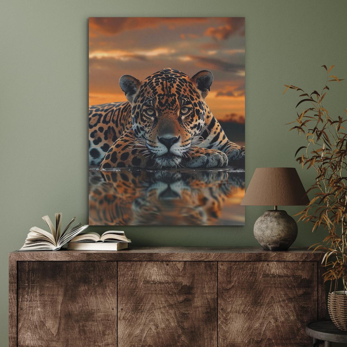 AKUSTIKBILD Natur - Leopard - Tier - Sonnenuntergang - Modern Wandbilder 60x80 cm - Orange, Kunststoff (60/80/0.9cm) - MuchoWow