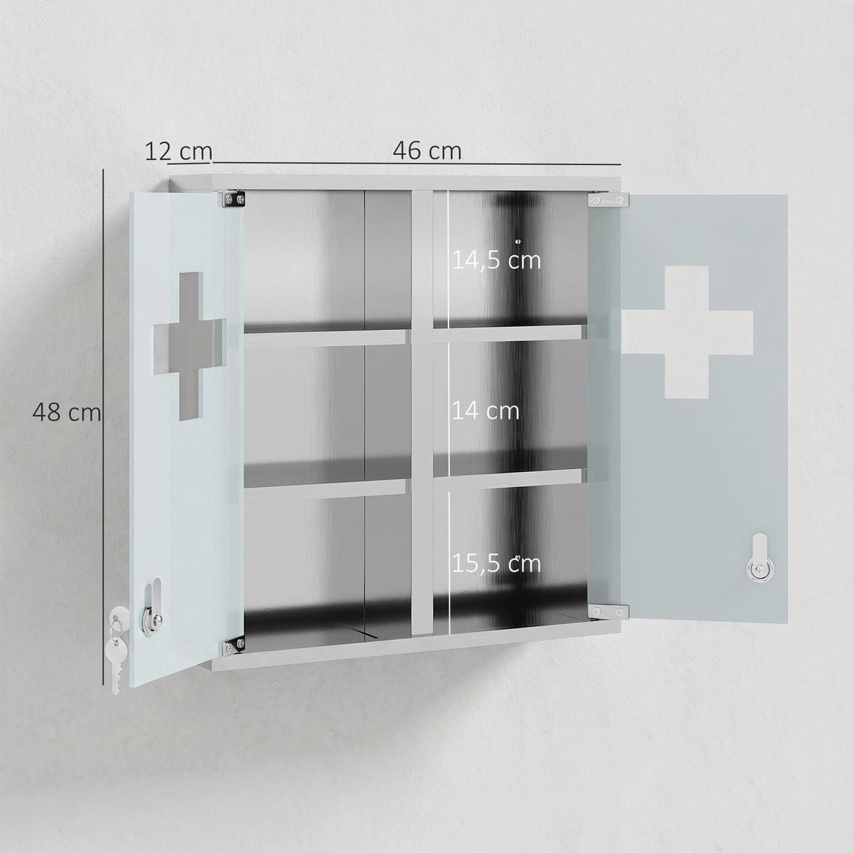 MEDIZINSCHRANK Edelstahl 430 gehärtetes Glas Silber - Silberfarben, Metall (12/48/46cm) - HOMCOM