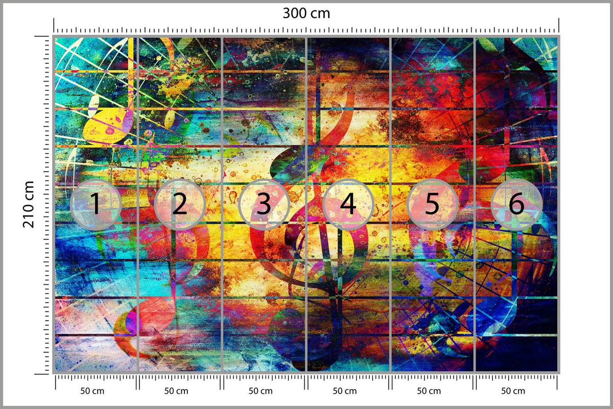 FOTOTAPETE für Jugendzimmer Bunte Abstrakte MUSIC Graffiti NOTEN 300x210 - Türkis/Gelb, Papier (300/210cm) - Muralo