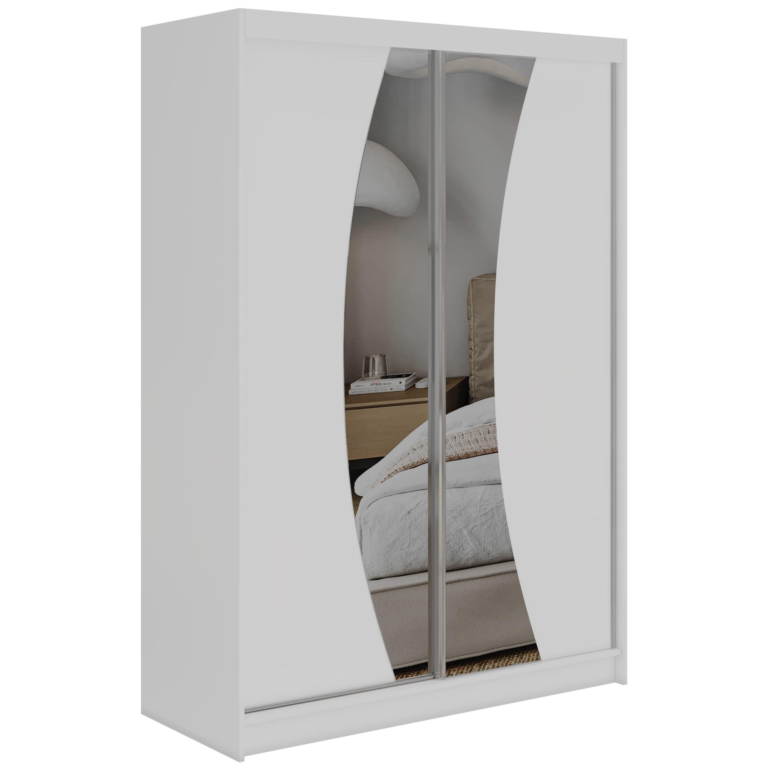 SCHWEBETÜRENSCHRANK 150 - VERONA - Weiß mit Spiegel - Alufarben/Weiß, Holzwerkstoff/Metall (150/216/61cm) - MKS