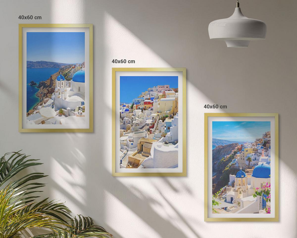 BILDER SET 3er Set - 40x60 cm Goldrahmen - Landschaftsarchitektur Oia Santorini - Goldfarben, Kunststoff (40/60cm) - TULUP