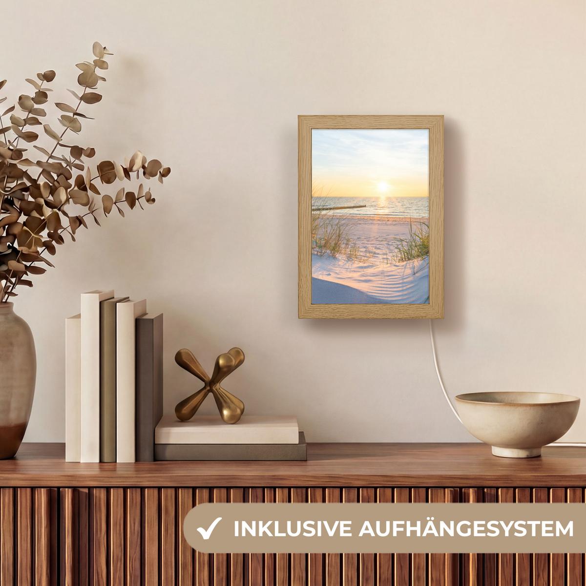 TISCHLEUCHTE Strand - Sonne - Düne - Gras - Sand - Horizont 15x20 cm - Cognac, Holzwerkstoff (8/15/20cm) - OnlyWow
