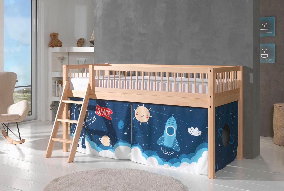 HALBHOHES BETT Kelci 90x200 Textilset Space Shuttle Buche Massivholz - Buchefarben, Holz (90/200cm) - 58aufmkessel