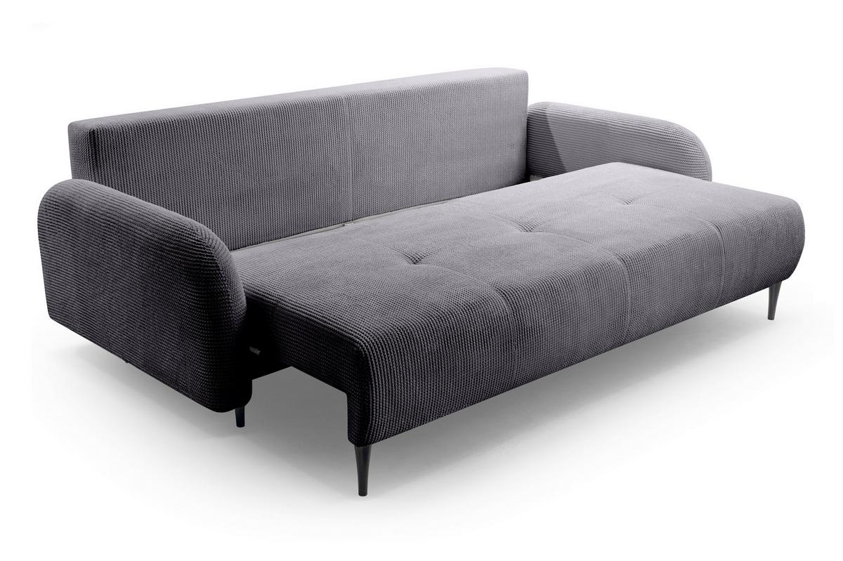 BETTSOFA VIVO Grau Geflochtener Stoff mit Schlaffunktion - Grau, Holz (230/95/102cm) - MASSENO