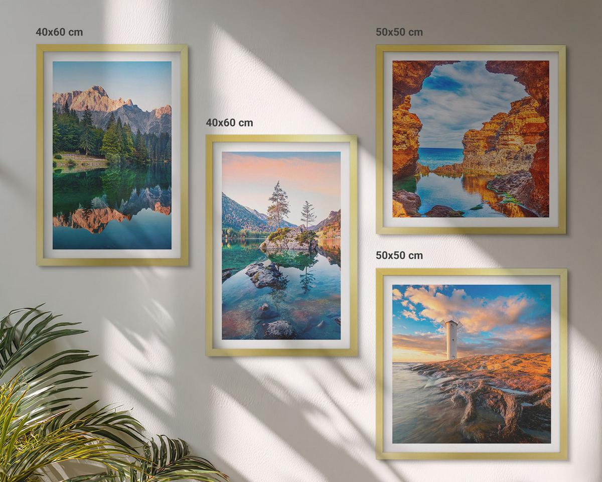 BILDER SET 4er Set - 50x50 cm & 40x60 cm Goldrahmen - Spiegelung der Felsen in Bergseen - Goldfarben, Kunststoff (50/50cm) - TULUP