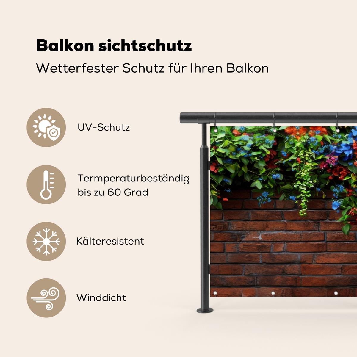 BALKON-SICHTSCHUTZ Blumen - Wand - Grün - Orange Balkon Deko 300x120 cm - Rotbraun, Kunststoff (300/120cm) - MuchoWow