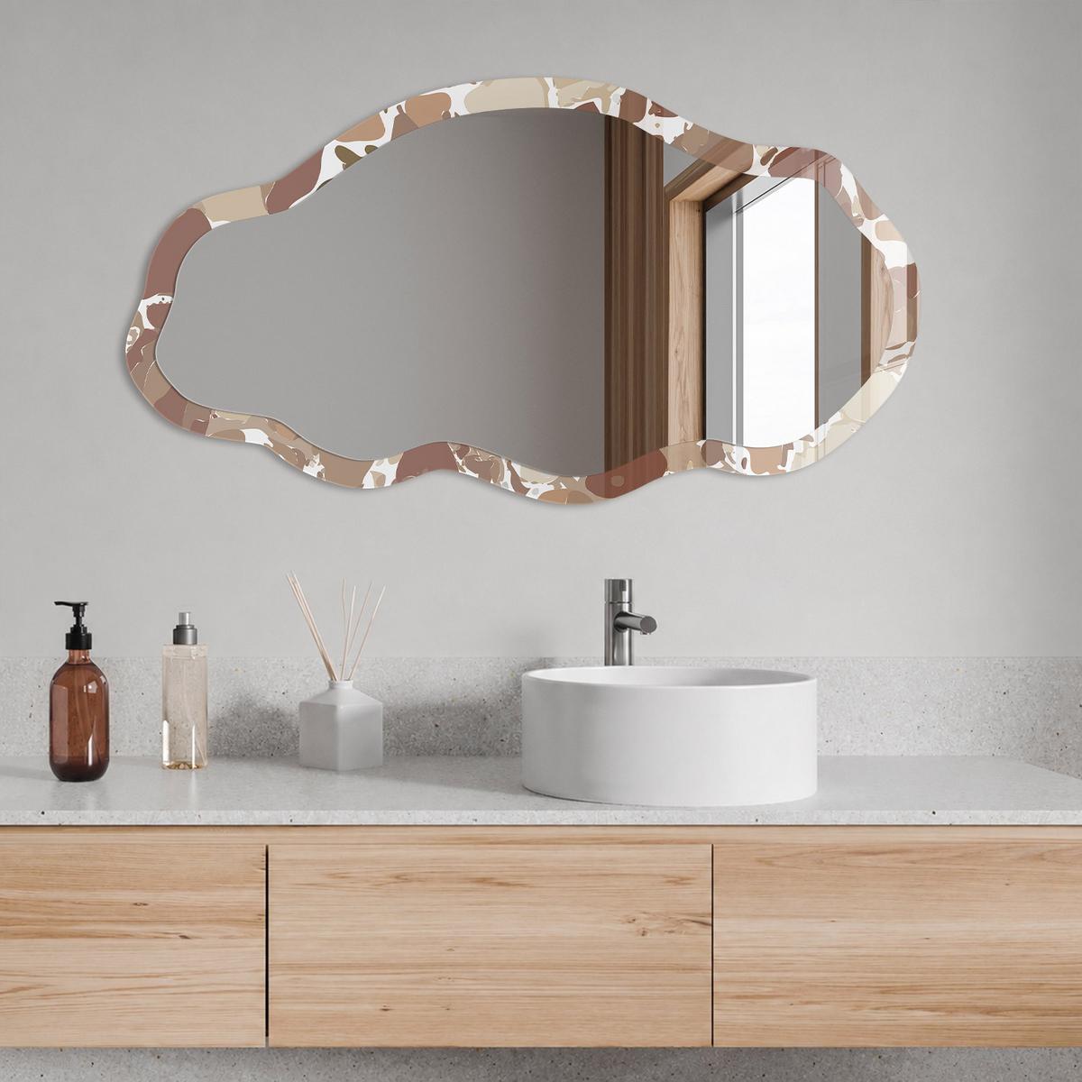 SPIEGEL 90x45 cm asymmetrisch mit Druck - Warmer Terrazzo - Transparent, Glas (45/90/0.4cm) - TULUP