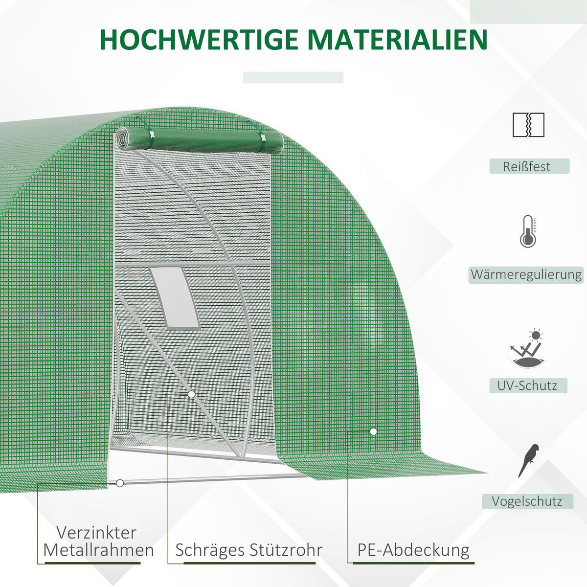FOLIENGEWÄCHSHAUS mit 4 Fenster, Frostschutz, PE-Kunststoff, Stahl, Dunkelgrün - Grün, Metall (300/200/300cm) - Outsunny