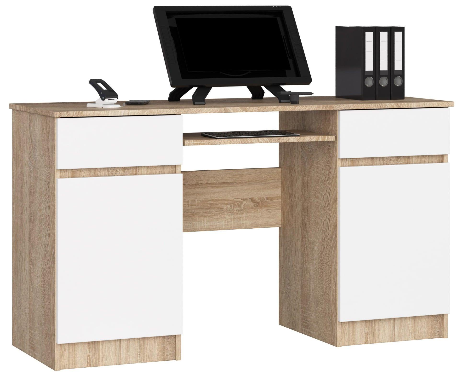 SCHREIBTISCH Eiche Sonoma, Weiß 77/135/50 - Weiß/Sonoma Eiche, Holzwerkstoff (90/50/77cm) - RAUMHIRSCH FURNITURE