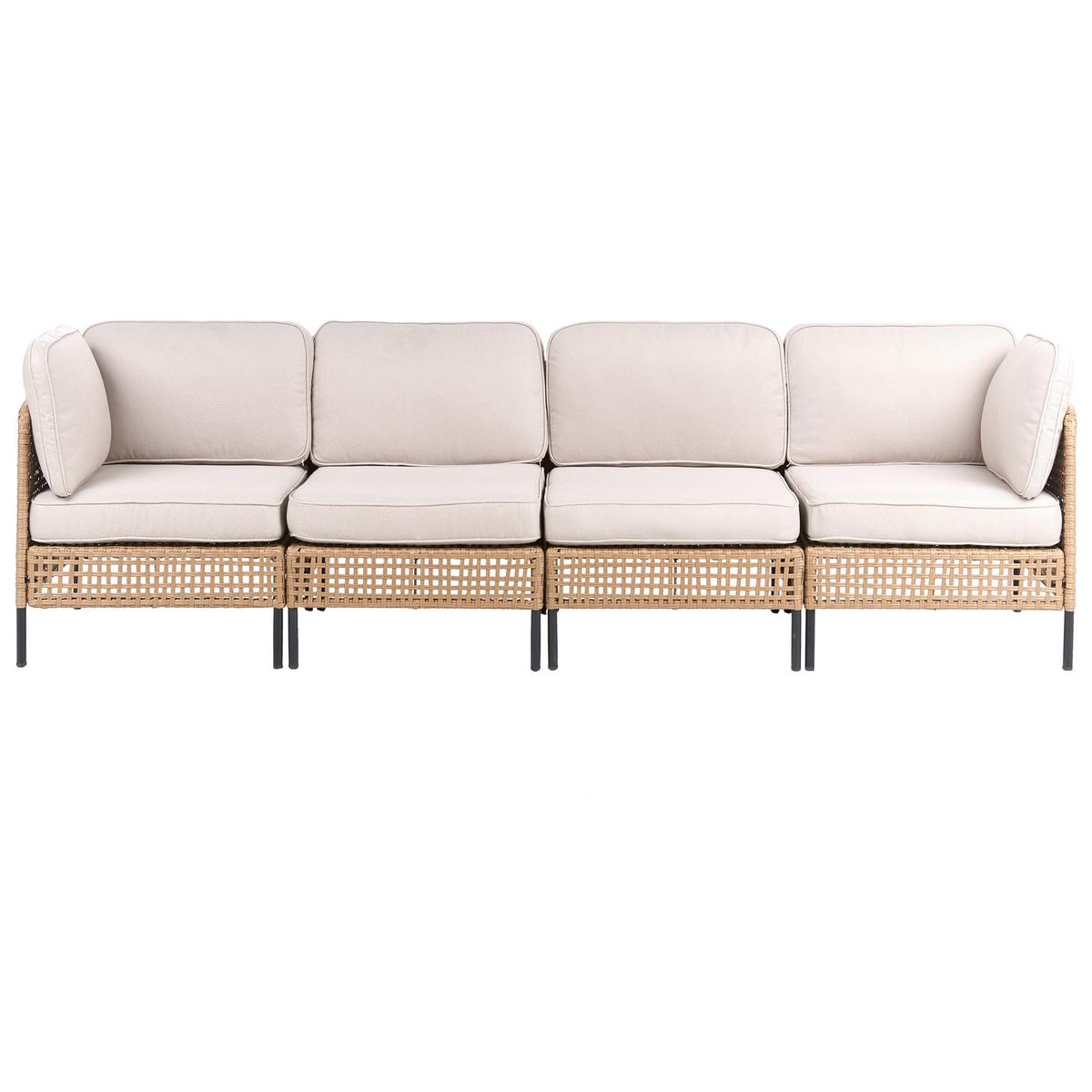 GARTENSOFA mit Tisch 4-Sitzer modular Polyrattan Hellbeige Omegana - Beige/Schwarz, Kunststoff (276/80/68cm) - Beliani
