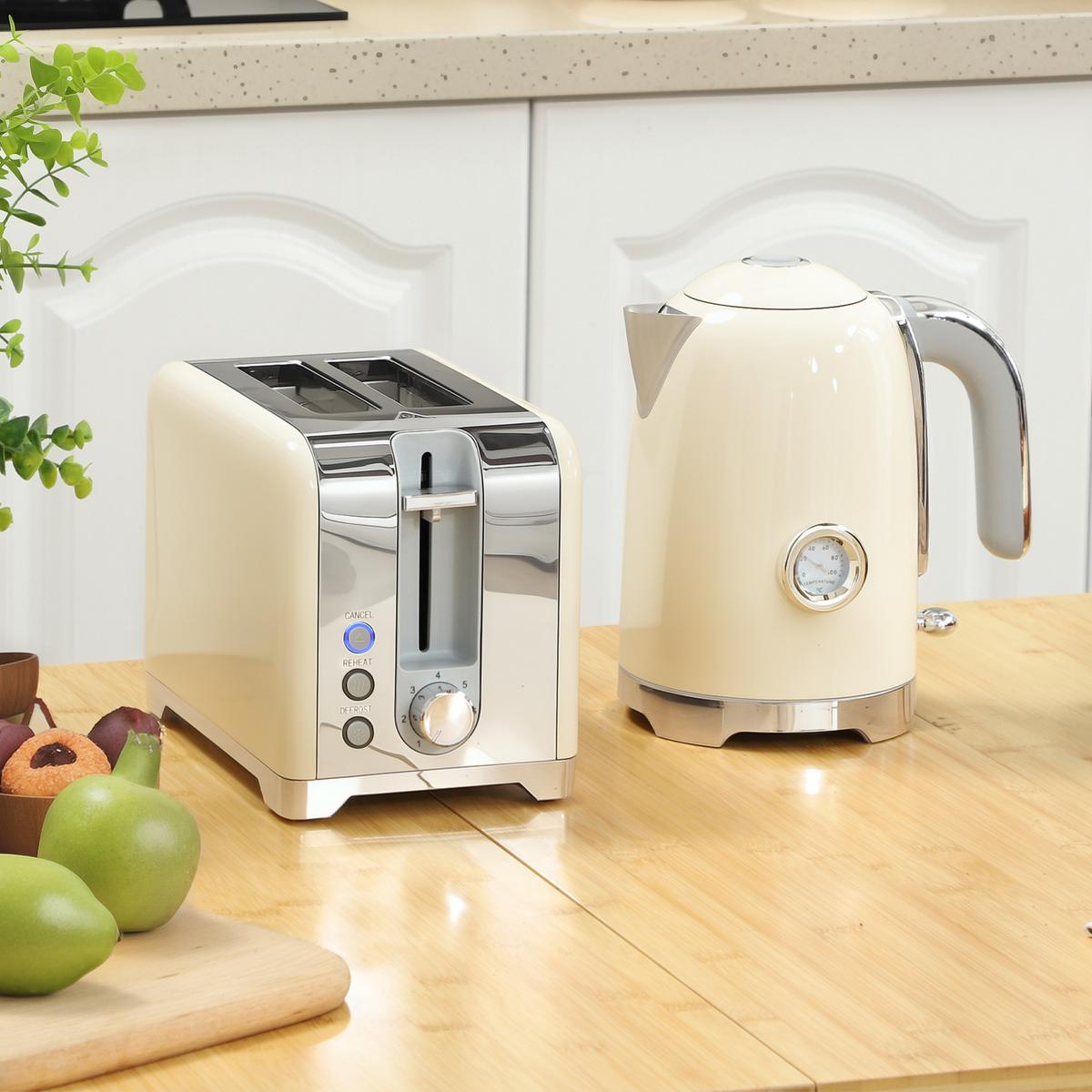 KOCHER-TOASTER-SET 2er Set Kunststoff Edelstahl Cremeweiß - Creme, Kunststoff (16/24.4/23.5cm) - HOMCOM