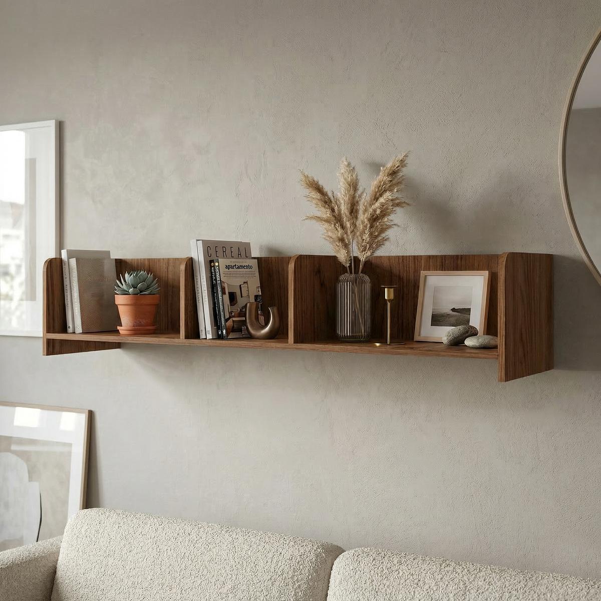 WANDREGAL Positivo mit Trennwänden, 140 cm, Alba-Nuss - Nussbaumfarben, Holzwerkstoff (143/27/27cm) - Beautysofa