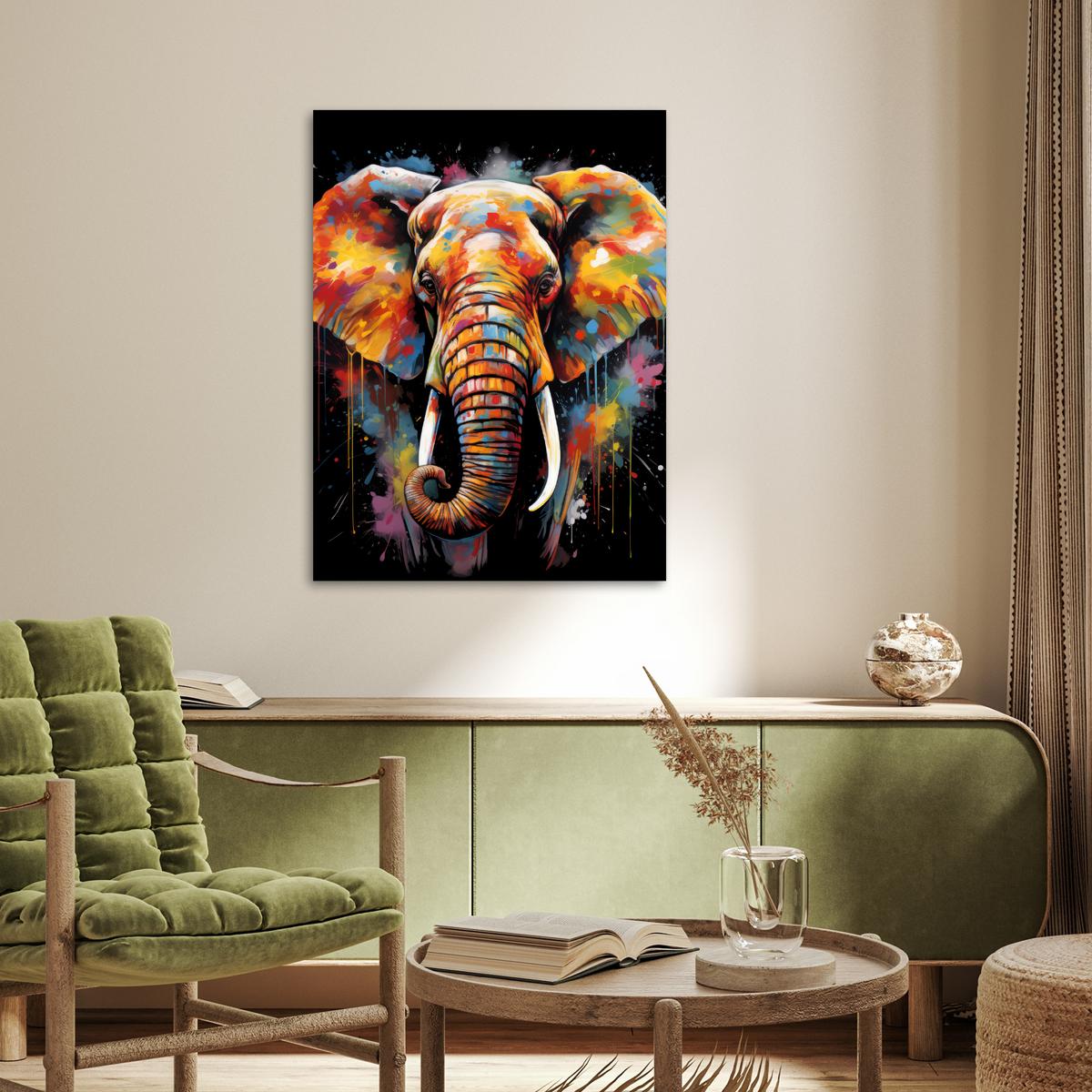 POSTER Elefant - Graffiti - Schwarz - Tiere - Farben Deko Wohnzimmer 60x80 cm - Schwarz, Papier (60/80/0.1cm) - MuchoWow
