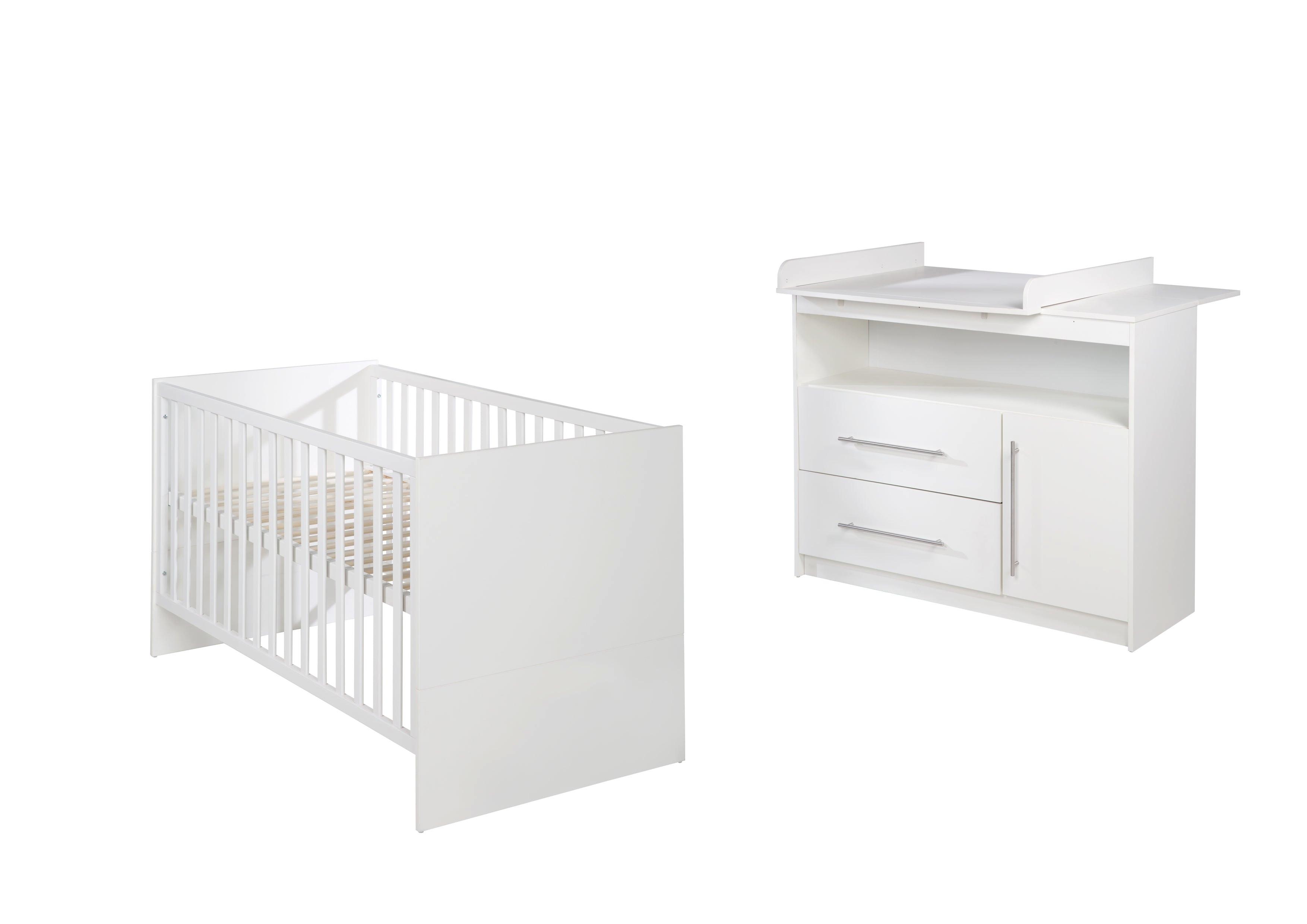 BABYZIMMER-SET Maren mit breiter Wickelkommode 2-teilig - Weiß, Holzwerkstoff (76/80/142cm) - Roba