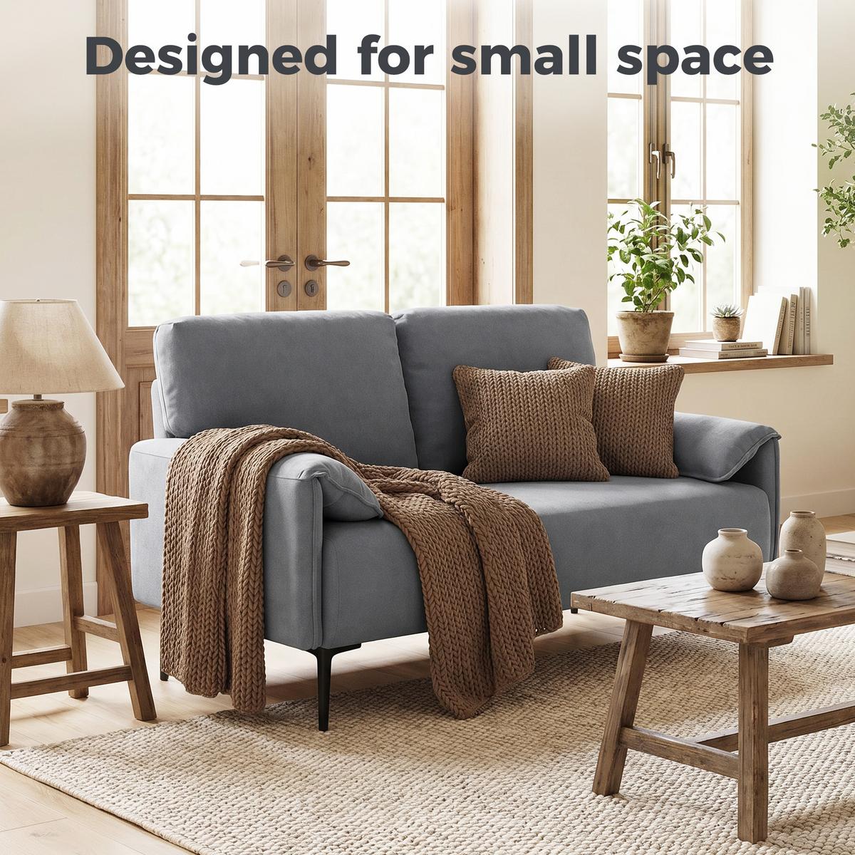 SOFA 2-Sitzer 127 cm Kleine Gepolstert Couch mit Armlehne, Samtoptik, Grau - Schwarz/Grau, Textil/Metall (72/84/127cm) - HOMCOM