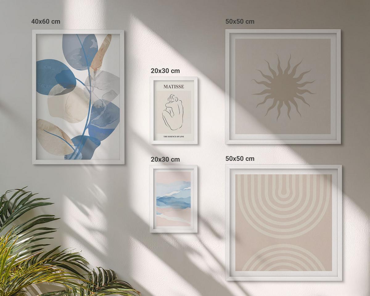 BILDER SET 5er Set - 50x50 cm & 20x30 cm & 40x60 cm Weißer Rahmen - Linien, Wellen, Pastellfarben, minimalistisch - Weiß, Kunststoff (40/60cm) - TULUP