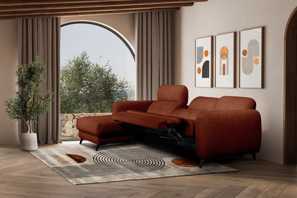 ECKSOFA SVEN 3-Sitzer, 1 Relax XL, verstellbare Kopfstützen, rot - Rot/Schwarz, Holzwerkstoff/Textil (256/163cm) - Wozimo