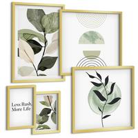 BILDER SET 5er Set - 50x50 cm & 20x30 cm & 40x60 cm Goldrahmen - Geometrische Pflanzenformen - Goldfarben, Kunststoff (40/60cm) - TULUP