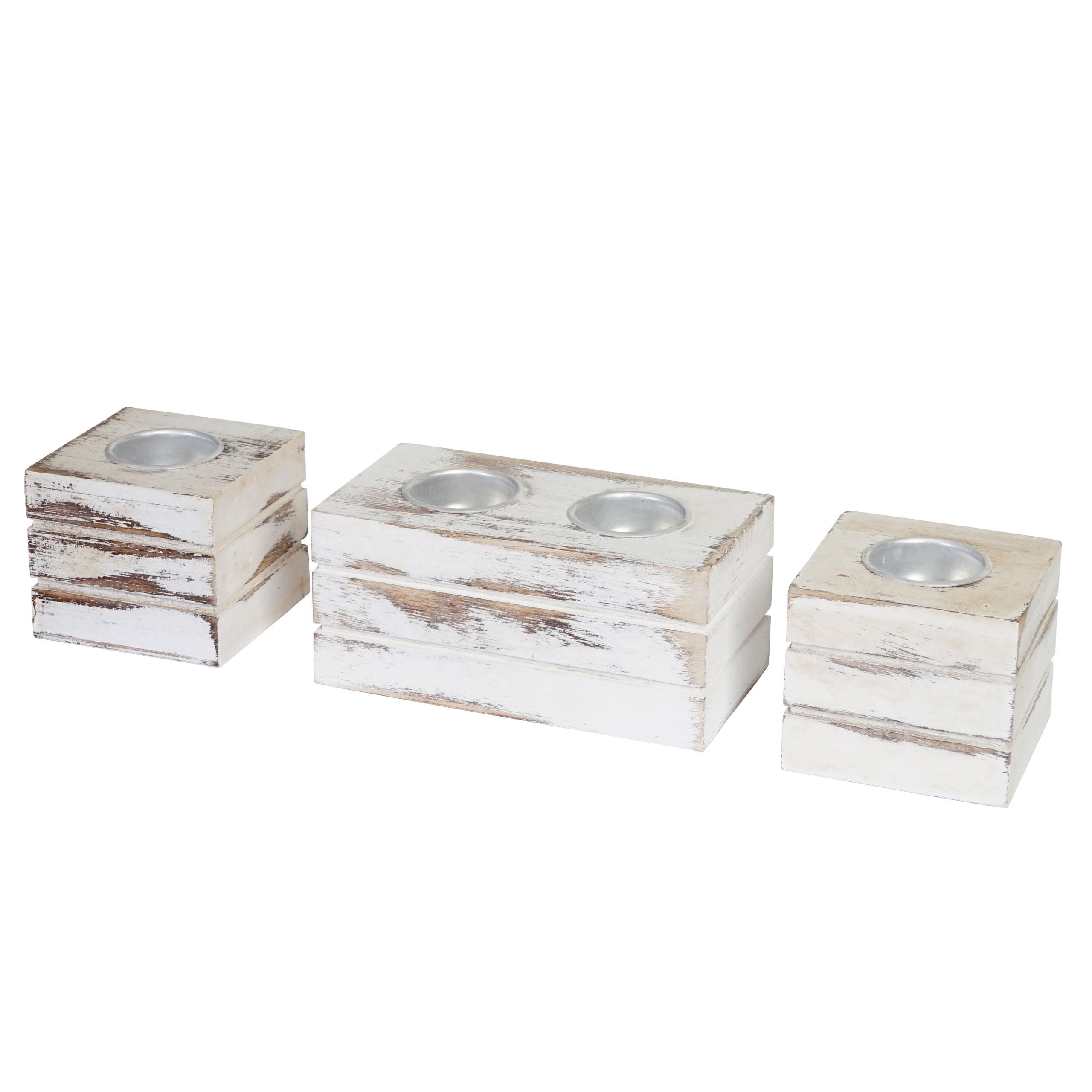 SET TEELICHTHALTER Reinweiß 3er-Set-Set - Weiß, Holz (7cm) - MCW