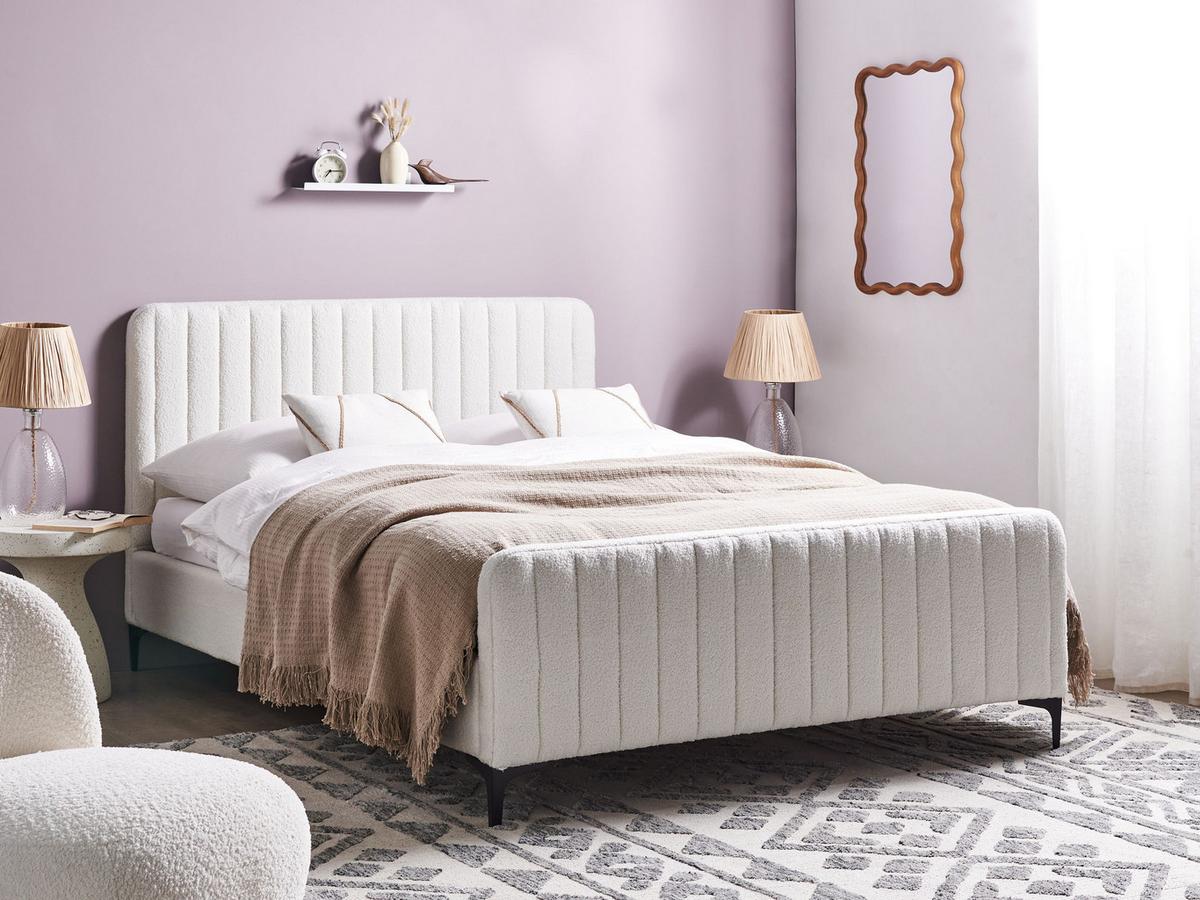 BETT mit Lattenrost 140/200 cm Cremeweiß Lunan - Schwarz/Weiß, Textil (140/200cm) - Beliani