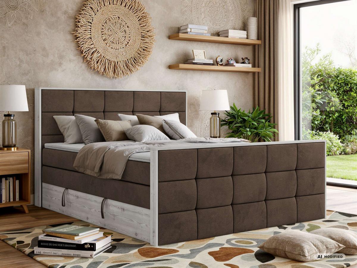 BOXSPRINGBETT ALNOR KING DUO 200/200 - Braun Velvet - Topper Visco - H3 - Schwarz/Braun, Kunststoff/Textil (200/200cm) - MKS