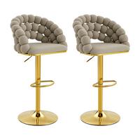 BARHOCKER 2er-Set aus samt mit gold-gestell, kugelketten-rückenlehne und höhenverstellbar - Grau, Textil (45/112/52cm) - Urban Meuble